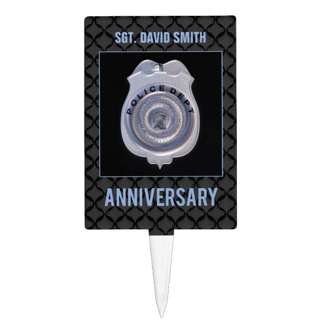 Custom Name, Anniversary with Police Department Cake Topper (Front)