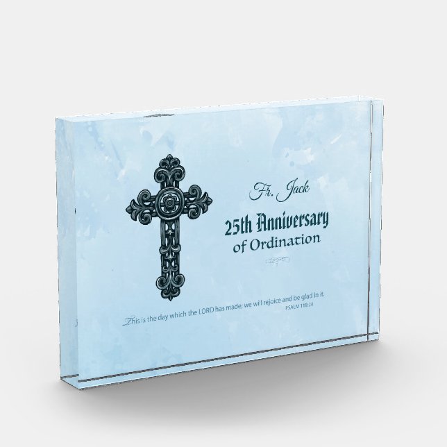 Custom Name & Anniversary Year Ordination, Priest Acrylic Award (Left)