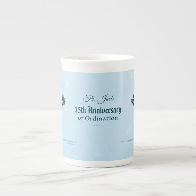 Custom Name & Anniversary Year Ordination, Priest Bone China Mug (Front)