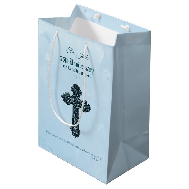 Custom Name & Anniversary Year Ordination, Priest Medium Gift Bag (Front Angled)