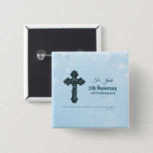 Custom Name & Anniversary Year Ordination, Priest Pinback Button