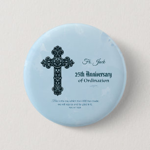 Custom Name & Anniversary Year Ordination, Priest Pinback Button