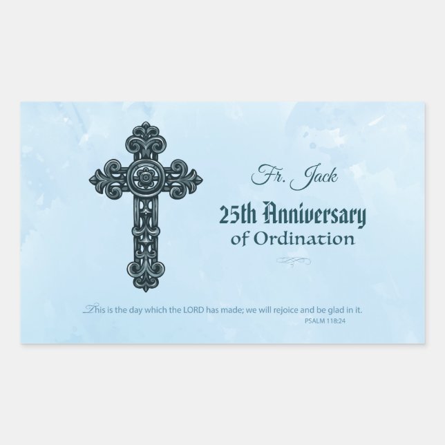 Custom Name & Anniversary Year Ordination, Priest Rectangular Sticker (Front)