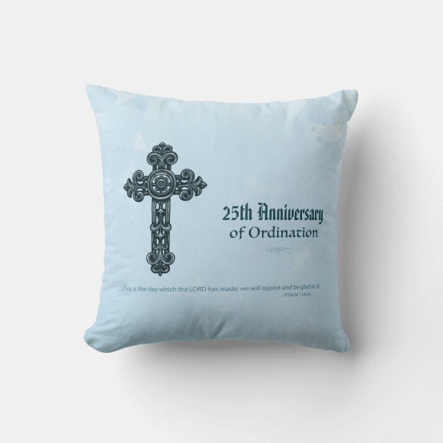 Custom Name & Anniversary Year Ordination, Priest Throw Pillow (Front)