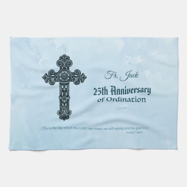 Custom Name & Anniversary Year Ordination, Priest Towel (Horizontal)