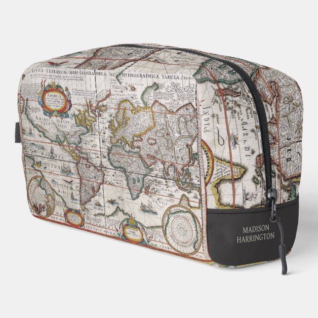 Custom Name Antique World Map Dopp Kit (Right Corner)