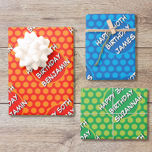 Custom Name Any Age Birthday Comic Style Wrapping Paper Sheets