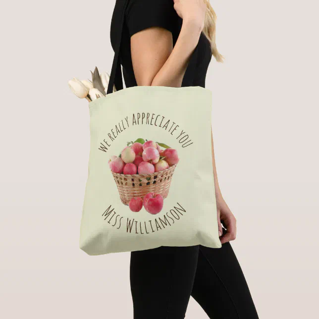Custom Name Apples TEACHER APPRECIATION Tote Bag | Zazzle