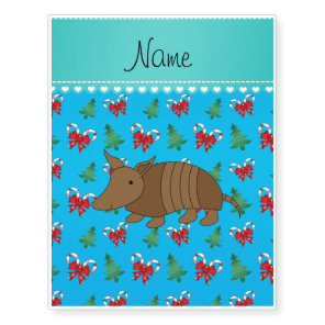 Custom name armadillo sky blue candy canes bows temporary tattoos