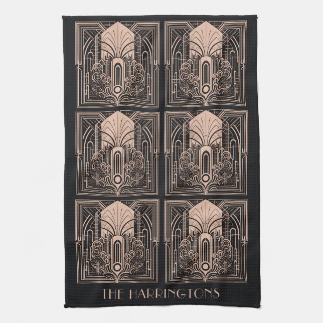 Custom Name Art Deco Kitchen Towel (Vertical)