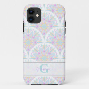 Custom Name Art Deco Pastel Rainbow Floral Mandala iPhone 11 Case