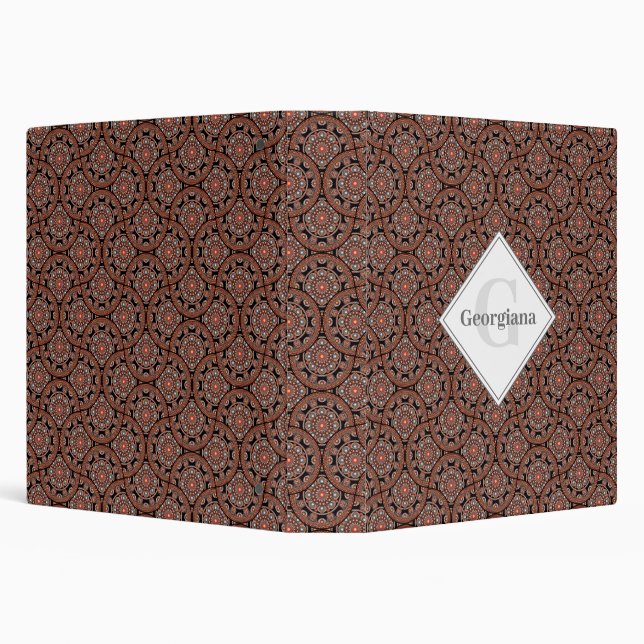 Custom Name Art Deco Safari Sunset Boho Mandala 3 Ring Binder (Background)