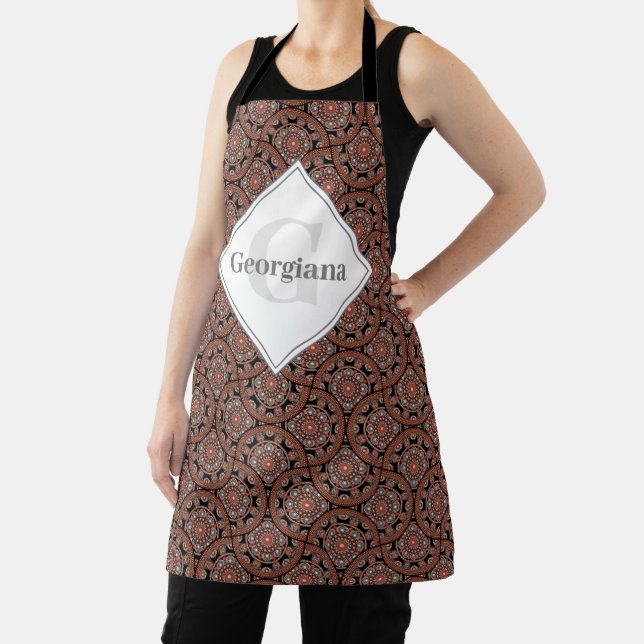 Custom Name Art Deco Safari Sunset Boho Mandala Apron (Insitu)