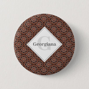 Custom Name Art Deco Safari Sunset Boho Mandala Button