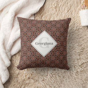 Custom Name Art Deco Safari Sunset Boho Mandala Throw Pillow