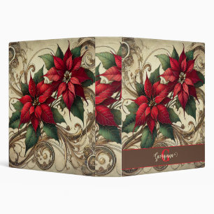 Custom Name Art Nouveau Christmas Poinsettia 3 Ring Binder