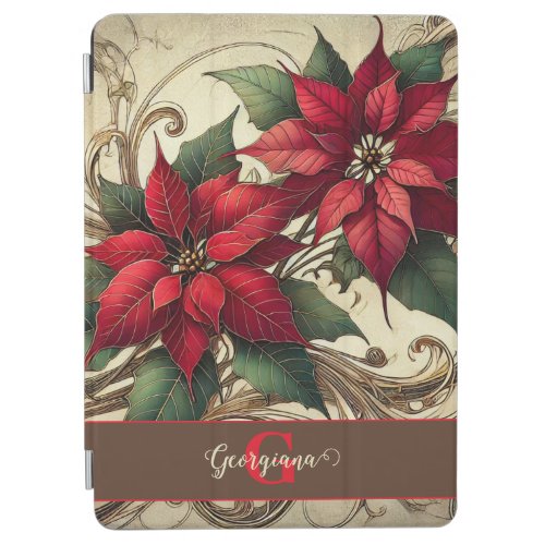 Custom Name Art Nouveau Christmas Poinsettia iPad Air Cover