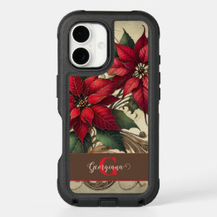 Custom Name Art Nouveau Christmas Poinsettia iPhone 16 Case