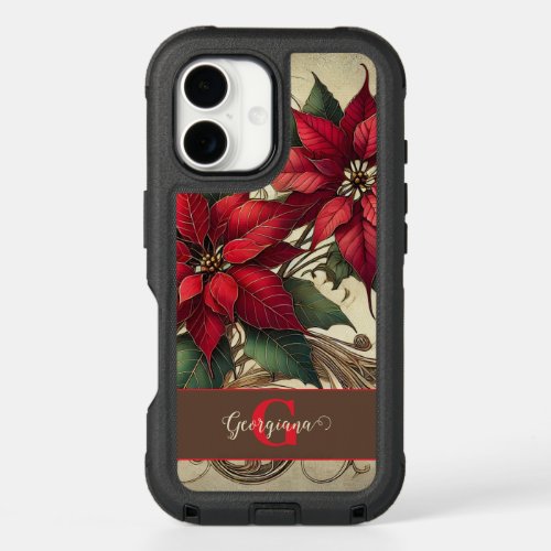 Custom Name Art Nouveau Christmas Poinsettia iPhone 16 Case