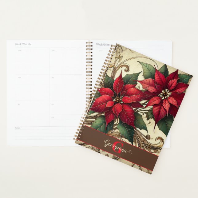Custom Name Art Nouveau Christmas Poinsettia Planner (Display)