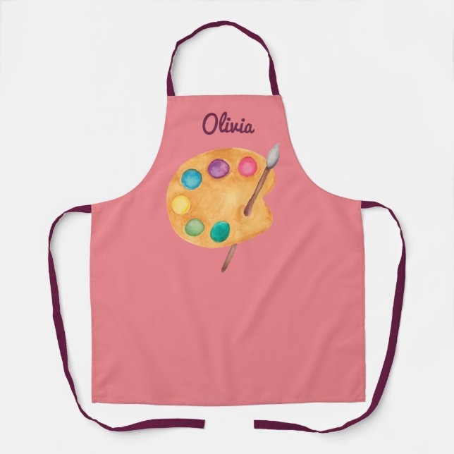 custom NAME Artist art palette paint kids apron  (Front)