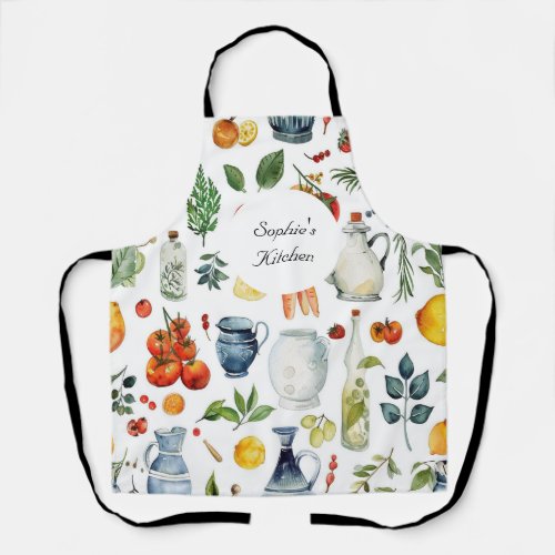 Custom Name  Artistic Water Color Kitchen Pattern Apron