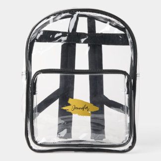 Custom name artsy gold frame and script clear backpack 