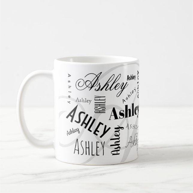 Custom Name Ashlley black white coffee mug (Left)