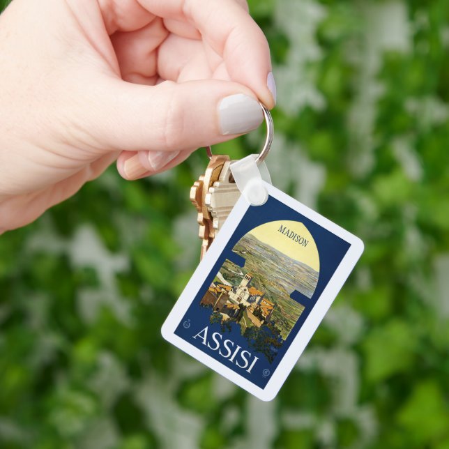 Custom name Assisi Italy Vintage Travel Keychain (Hand)