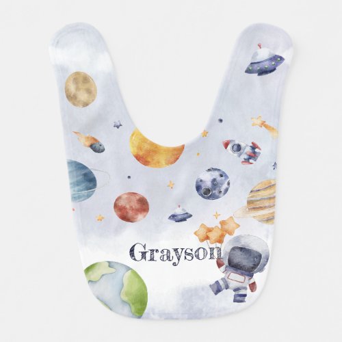 custom Name Astronaut Rocket Ship Space Baby Bib