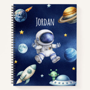 Custom Name Astronaut Space Plane Back to School Notebook