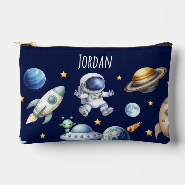 Custom Name Astronaut Space Planets Back to School Accessory Pouch (Front)