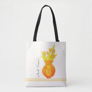 Custom Name Aunt Pineapple Tulip Floral Modern Tote Bag