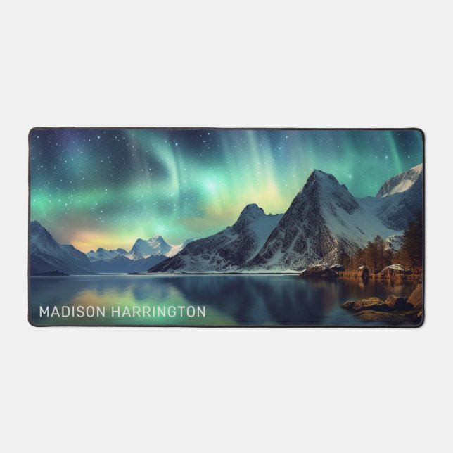Custom Name Aurora Borealis Desk Mat (Front)