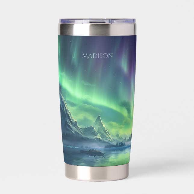 Custom Name Aurora Borealis Insulated Tumbler (Front)