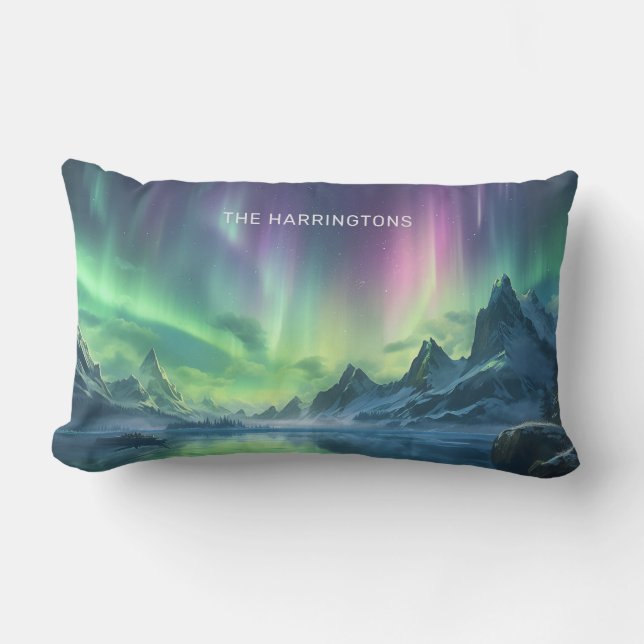 Custom Name Aurora Borealis Lumbar Pillow (Front)
