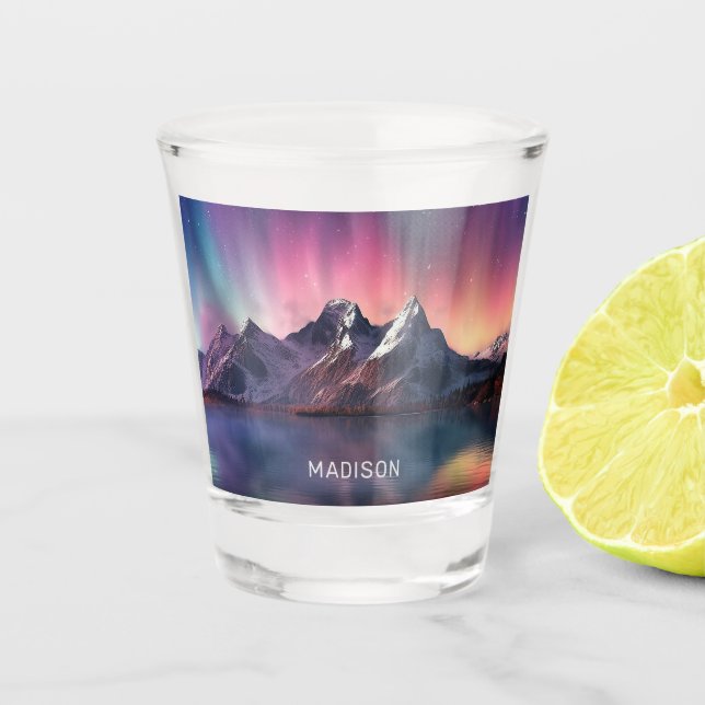 Custom Name Aurora Borealis Shot Glass (Front)
