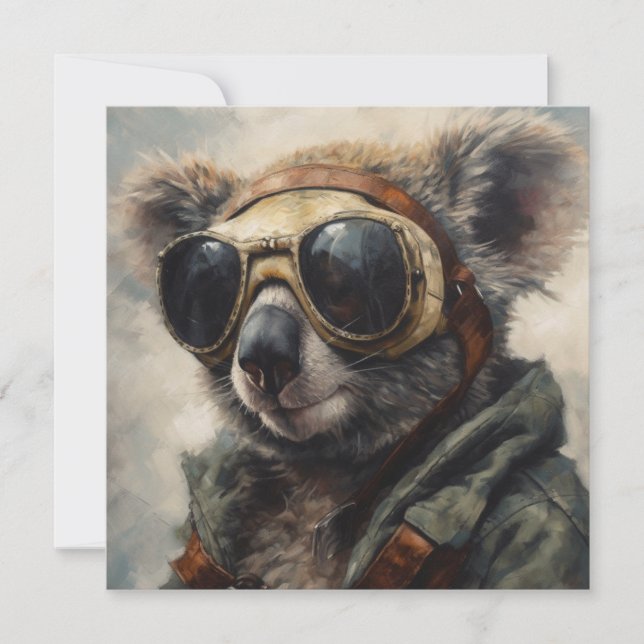 Custom Name Aussie Pilot Koala Aviator Party Card (Front)