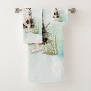 Custom Name Australian Shepherd Pet Dog Bath Towel Set