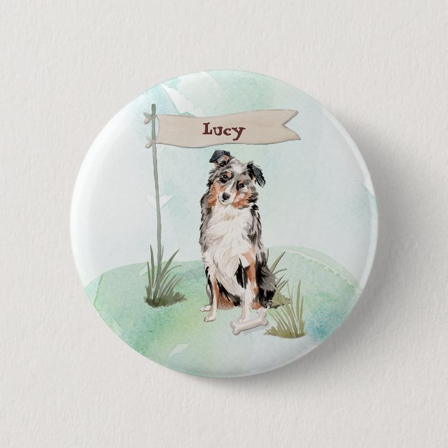 Custom Name Australian Shepherd Pet Dog Button (Front)