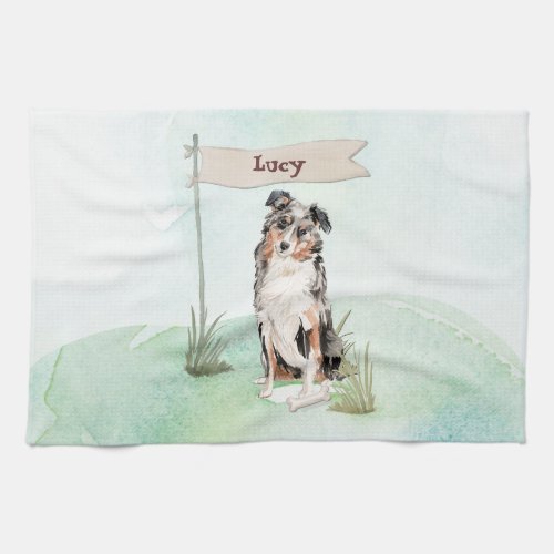 Custom Name Australian Shepherd Pet Dog Kitchen Towel