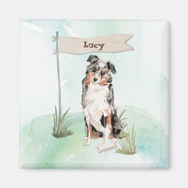 Custom Name Australian Shepherd Pet Dog Magnet (Front)
