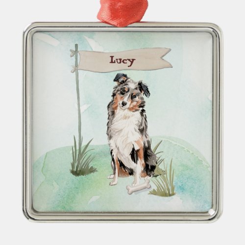 Custom Name Australian Shepherd Pet Dog Metal Ornament