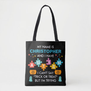 Custom Name Autism Halloween Candy Tote Bag
