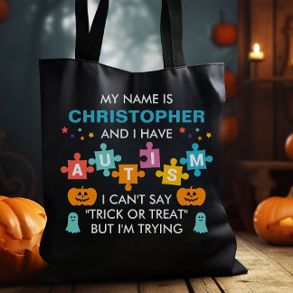 Custom Name Autism Halloween Candy Tote Bag