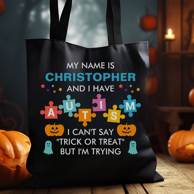 Custom Name Autism Halloween Candy Tote Bag (Creator Uploaded)
