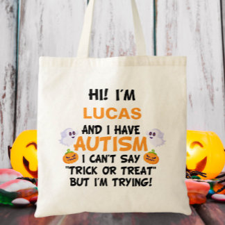 Custom Name Autism Trick or Treat  Tote Bag