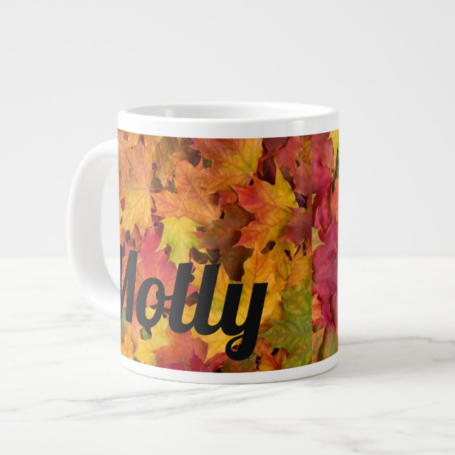 Custom Name Autumn Fall Leaves Coffee Tea Cup (Front Left)
