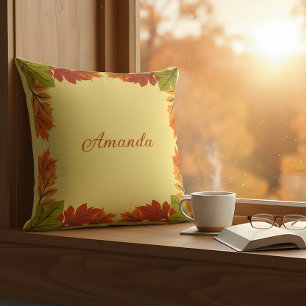 Custom Name Autumn Leaves Keepsake Throw Pillow