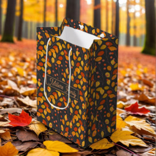 Custom Name Autumn Leaves Medium Gift Bag
